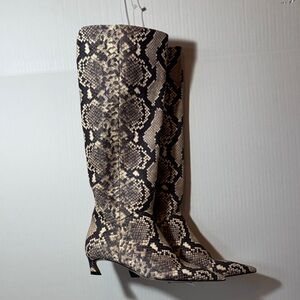 Gianni Bini Over the Knee Snakeskin Boots - Black and Cream
